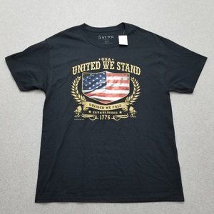 5 Star Shirt Mens Large Black Short Sleeve Crew‎ Neck USA Flag United We Stand